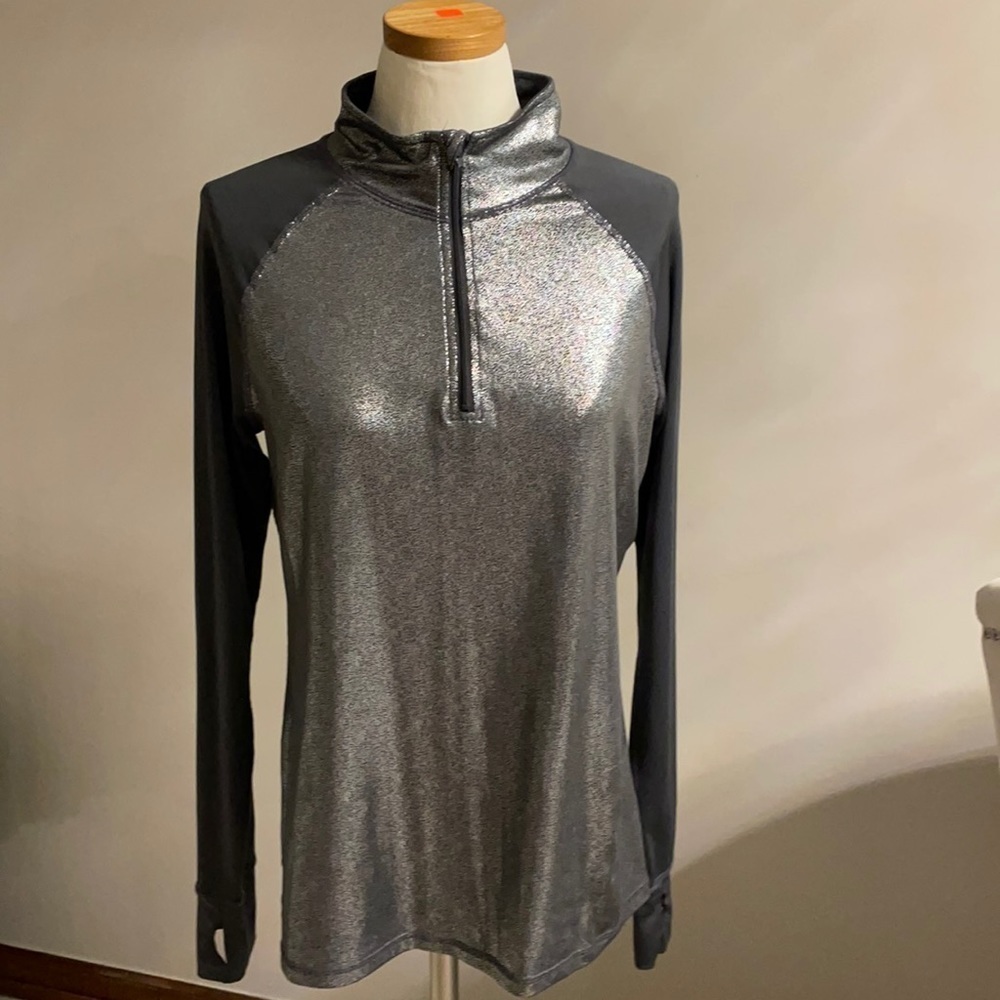 NWOT MATERIAL GIRL Active zip up! Size Large. Long sleeve, liquid silver / grey